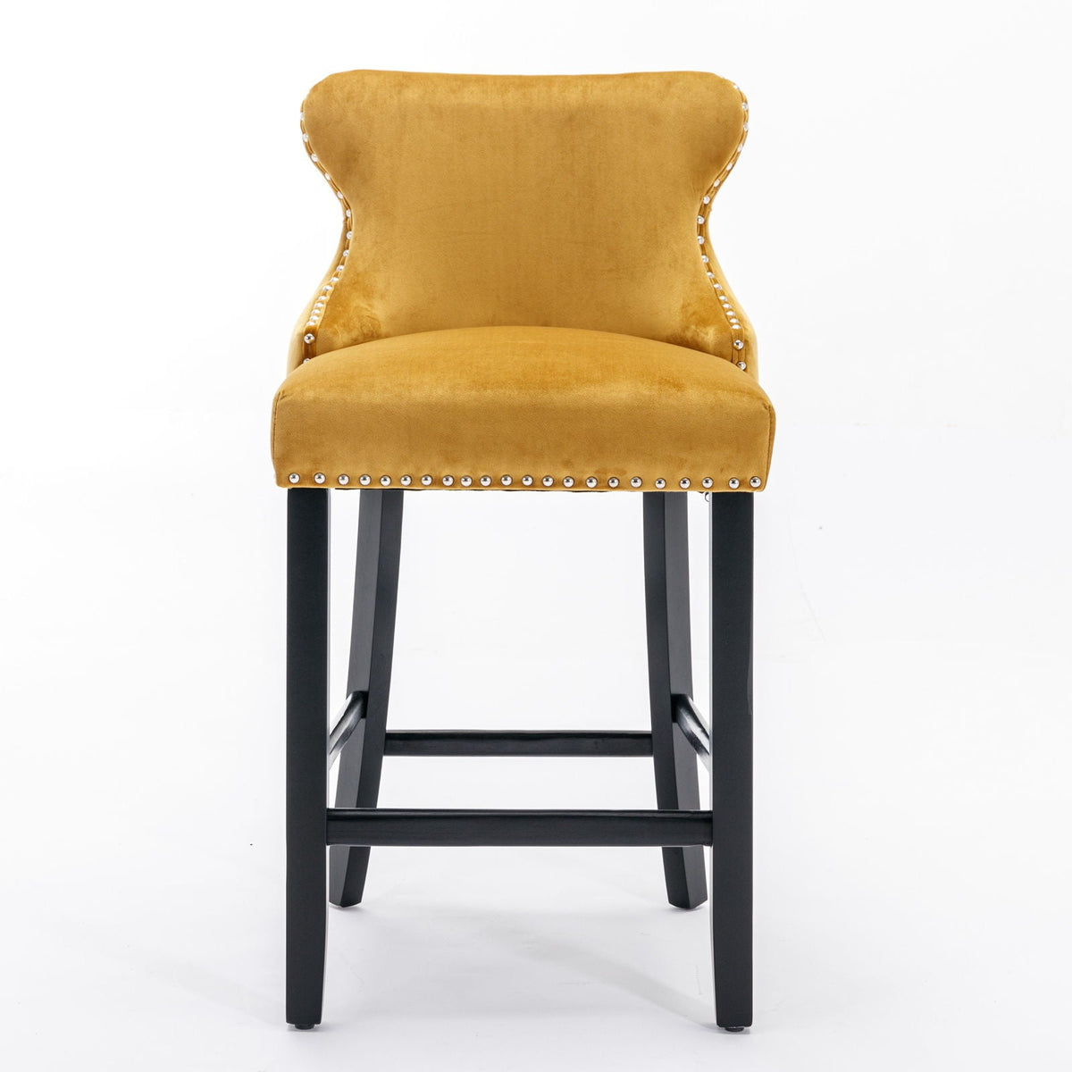 Upholstered Wing-Back Barstools with Button Tufting and Nailhead Trim - Set of 2