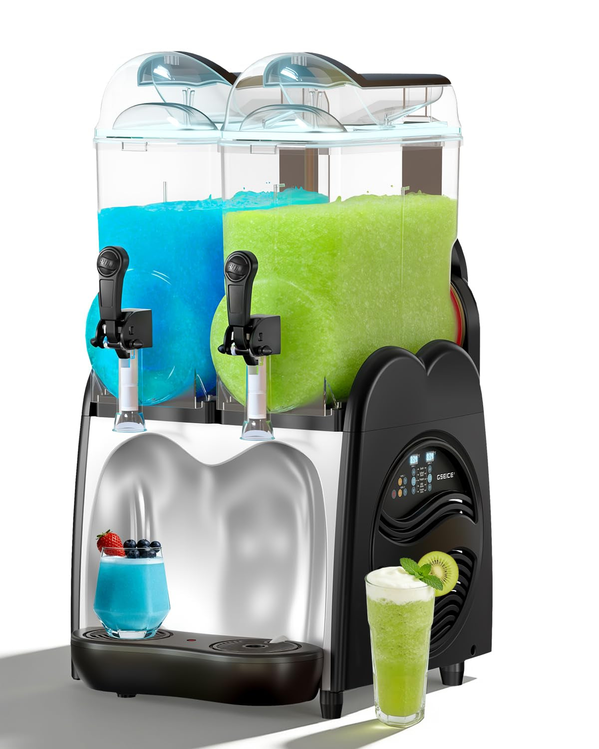 36L Commercial Slushie Machine 2 Tanks 9.5 Gal Frozen Drink Machine for Margarita Wine Slushies, 7-Color LED Light, 5 Smart Modes, Auto Clean, Slushy Machine for Bar Café Restaurant Party 120V/60Hz