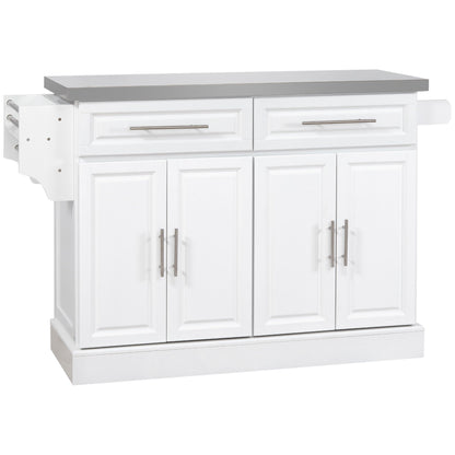Rolling Kitchen Island with Stainless Steel Top and Ample Storage - Gray or White