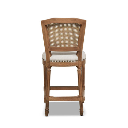 Rattan Wicker High Back Counter Bar Stool with Oak Frame - Gray or Dark Brown