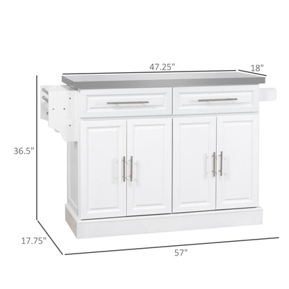 Rolling Kitchen Island with Stainless Steel Top and Ample Storage - Gray or White
