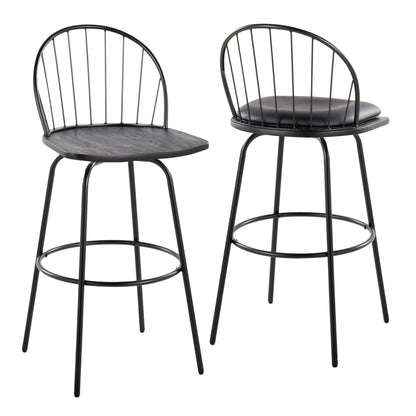 Farmhouse Barstool Set with Swivel and Round Footrest - Black or Dark Brown