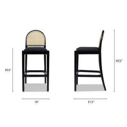Curved Back Cane Bar Stools with Natural Cane Webbing - Black or White