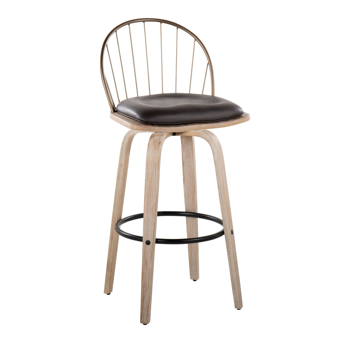Industrial Fixed Height Barstool Set with Swivel and Removable Cushion - Light Brown or Black