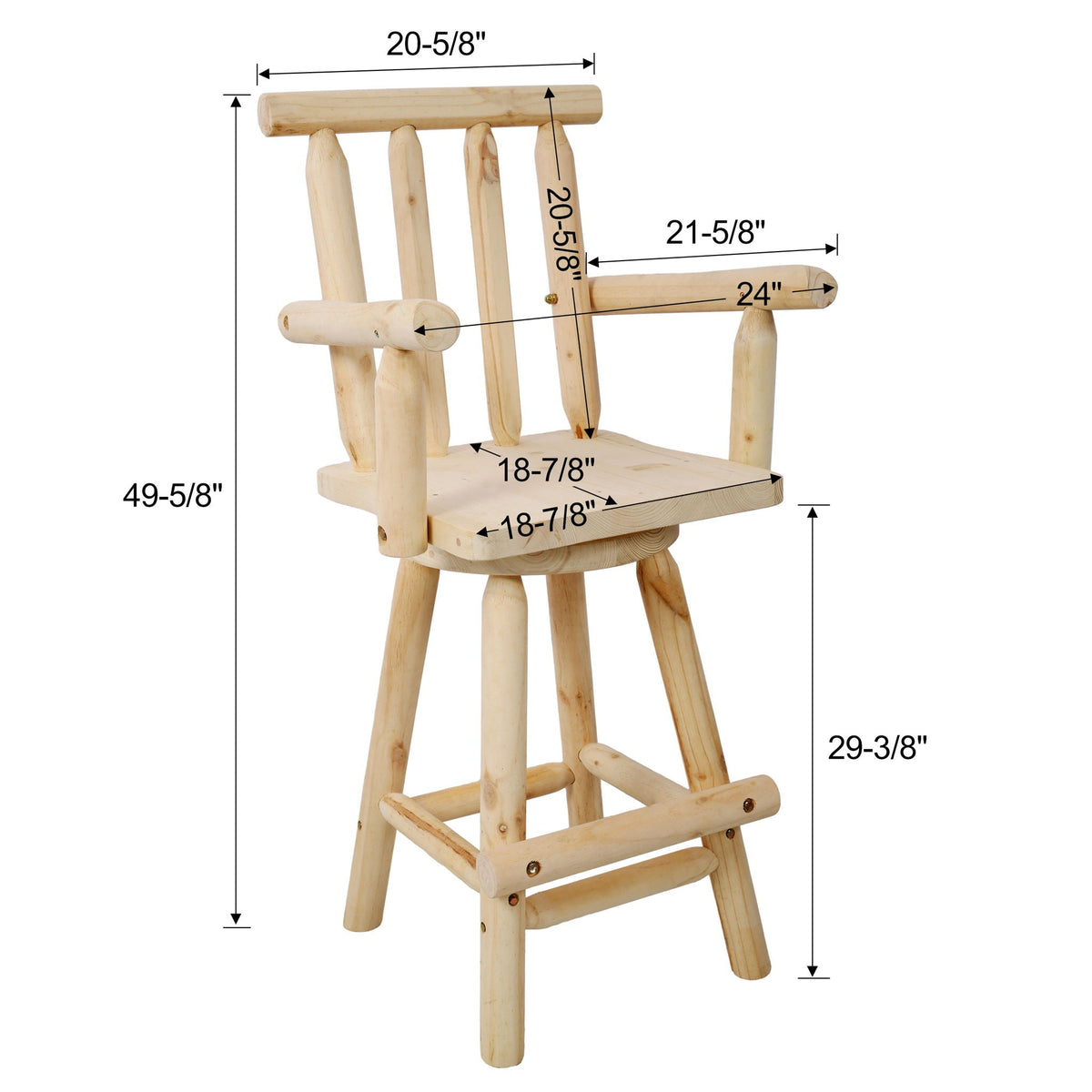 Rustic Bar Stool with Wide Armrest and 360° Swivel - Dark Brown or Light Brown