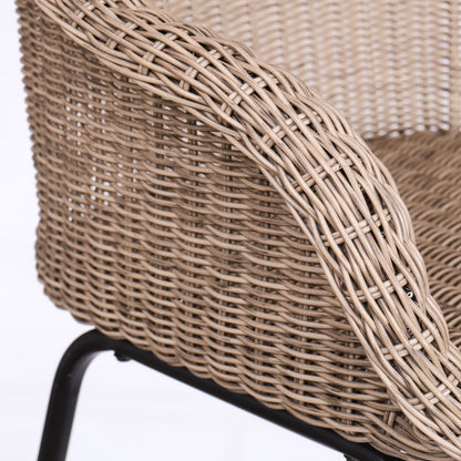 Light Brown Metal Wicker Barstool Set of 2 with Iron Frames