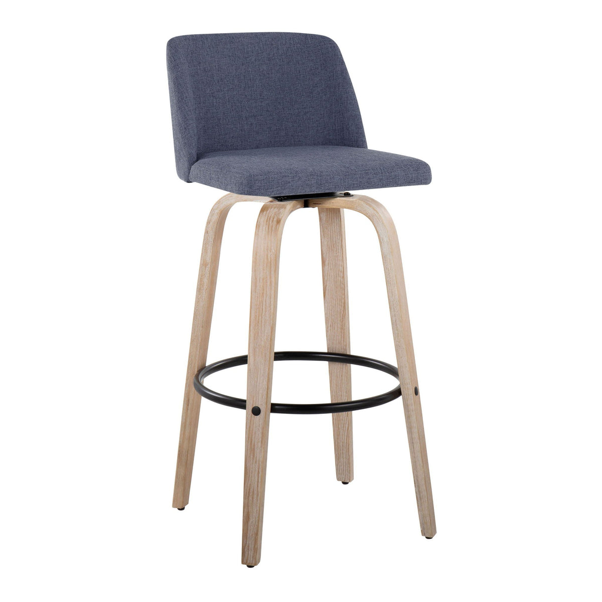 Mid-Century Modern Fixed Height BarStool Set with Swivel Footrest - Multiple Colors