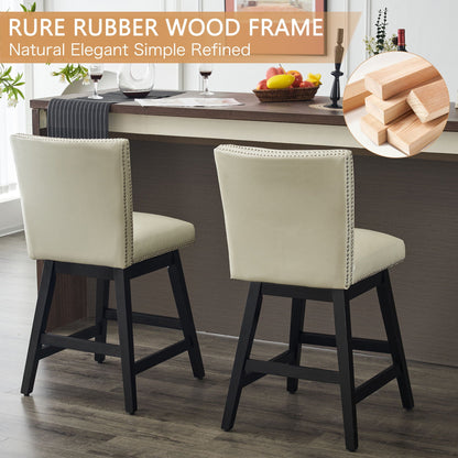 Upholstered Swivel Bar Stools High Back Set of 2 with 360° Swivel - Cream White