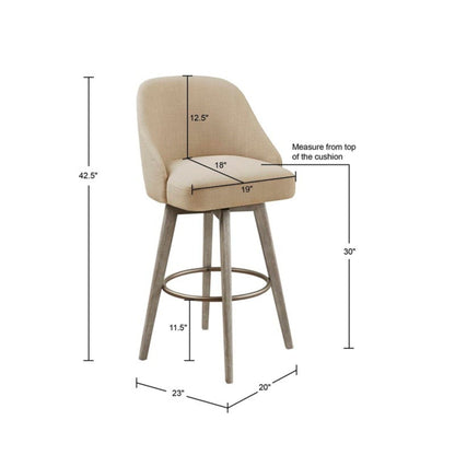 Modern 360-Degree Swivel Bar Stool in Sand | Solid Wood Frame