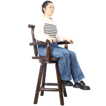 Rustic Bar Stool with Wide Armrest and 360° Swivel - Dark Brown or Light Brown