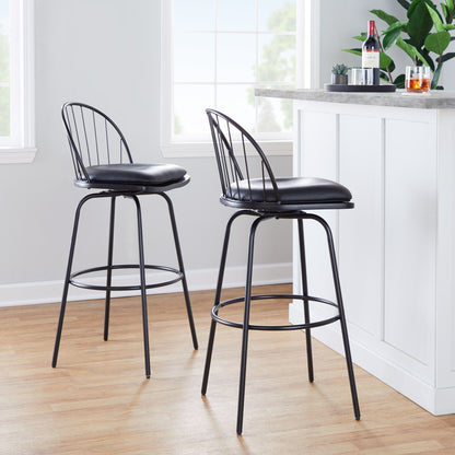 Farmhouse Barstool Set with Swivel and Round Footrest - Black or Dark Brown