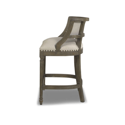 Farmhouse Counter Height Bar Stool with Backrest - Beige