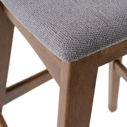 Mid Century Modern Bar Stool Set with Upholstered Seating - Beige or Dark Gray