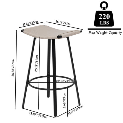 Counter Height Bar Stools Backless Handwoven Set with Round Footrest - Creamy White