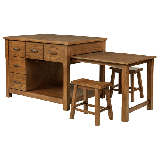 Mayfair 3-piece Kitchen Island with Extension Table - Dark Oak