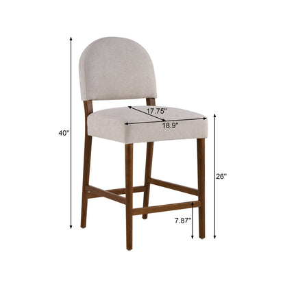 26-Inch Seat Height Bar Stool with Light Gray Fabric - Light Gray