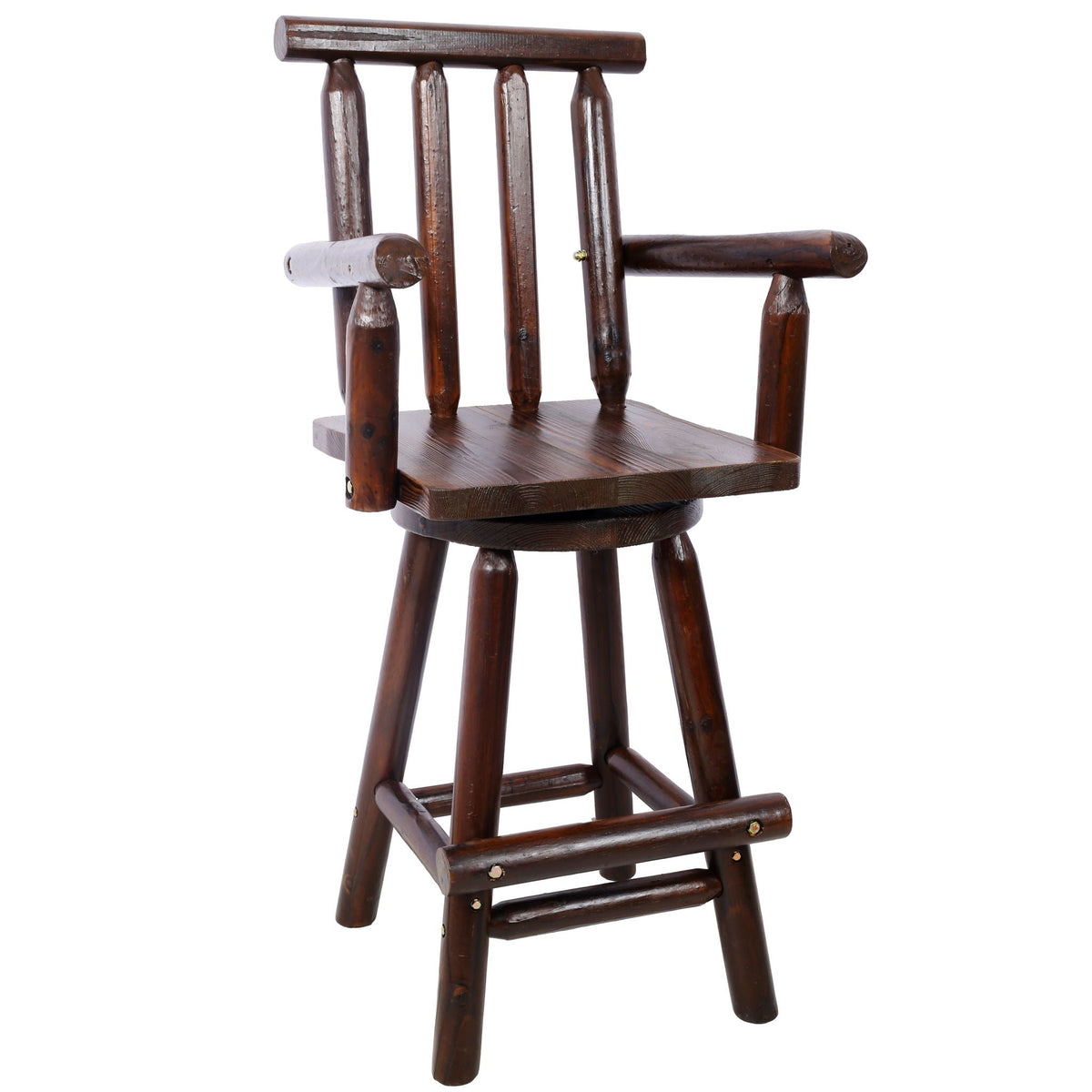 Rustic Bar Stool with Wide Armrest and 360° Swivel - Dark Brown or Light Brown