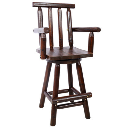 Rustic Bar Stool with Wide Armrest and 360° Swivel - Dark Brown or Light Brown
