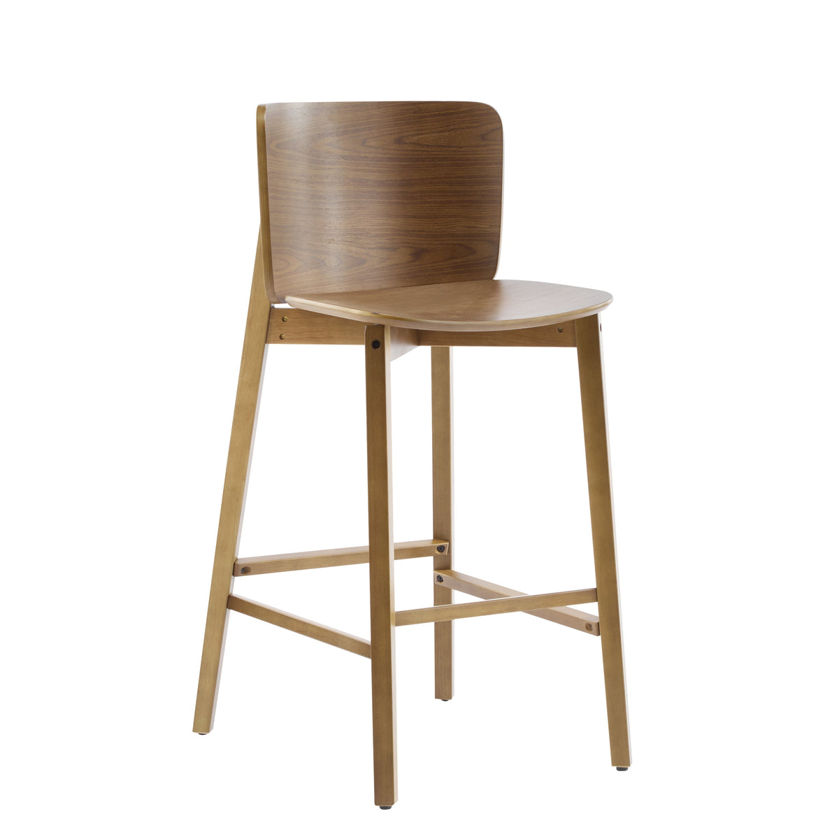 Pari Indoor Wooden Barstool with Ergonomic Bent-Wood Back - Walnut
