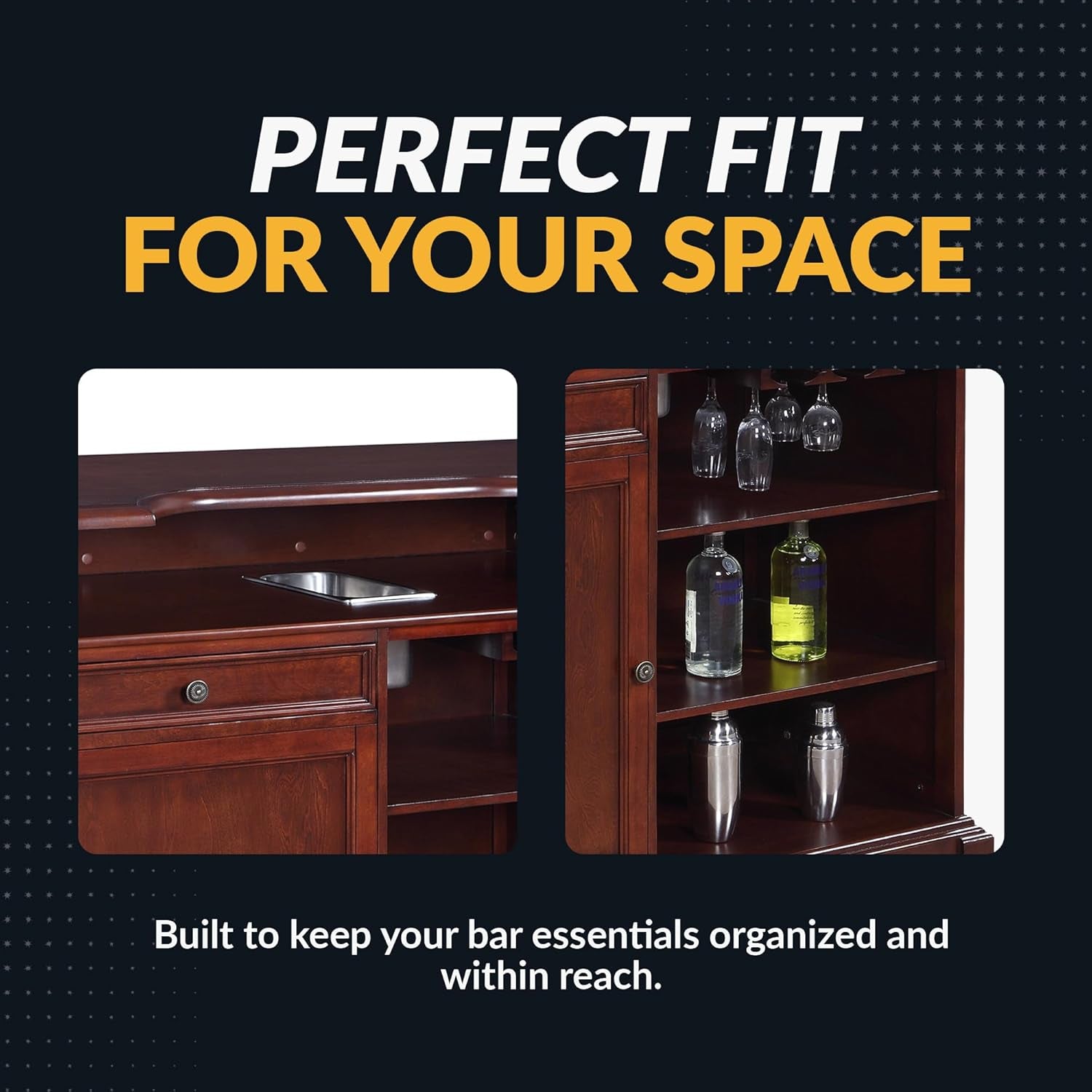 Ridgeline 60-In Hardwood Home Bar with Storage - Mahogany Finish