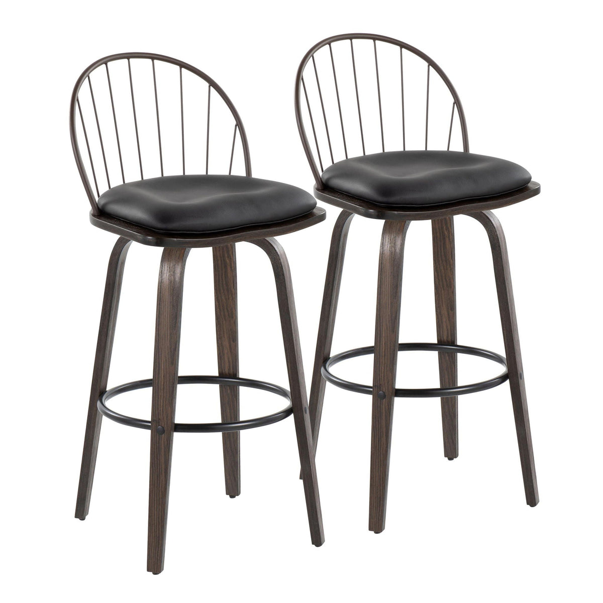 Industrial Fixed Height Barstool Set with Swivel and Removable Cushion - Light Brown or Black