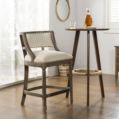 Farmhouse Counter Height Bar Stool with Backrest - Beige