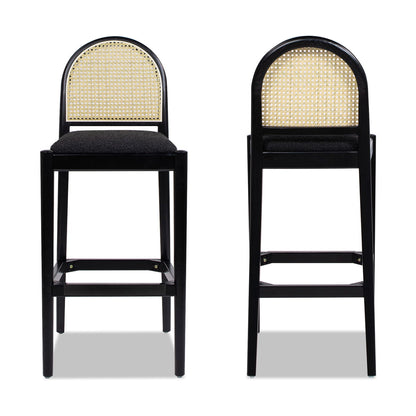 Curved Back Cane Bar Stools with Natural Cane Webbing - Black or White