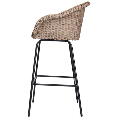 Light Brown Metal Wicker Barstool Set of 2 with Iron Frames