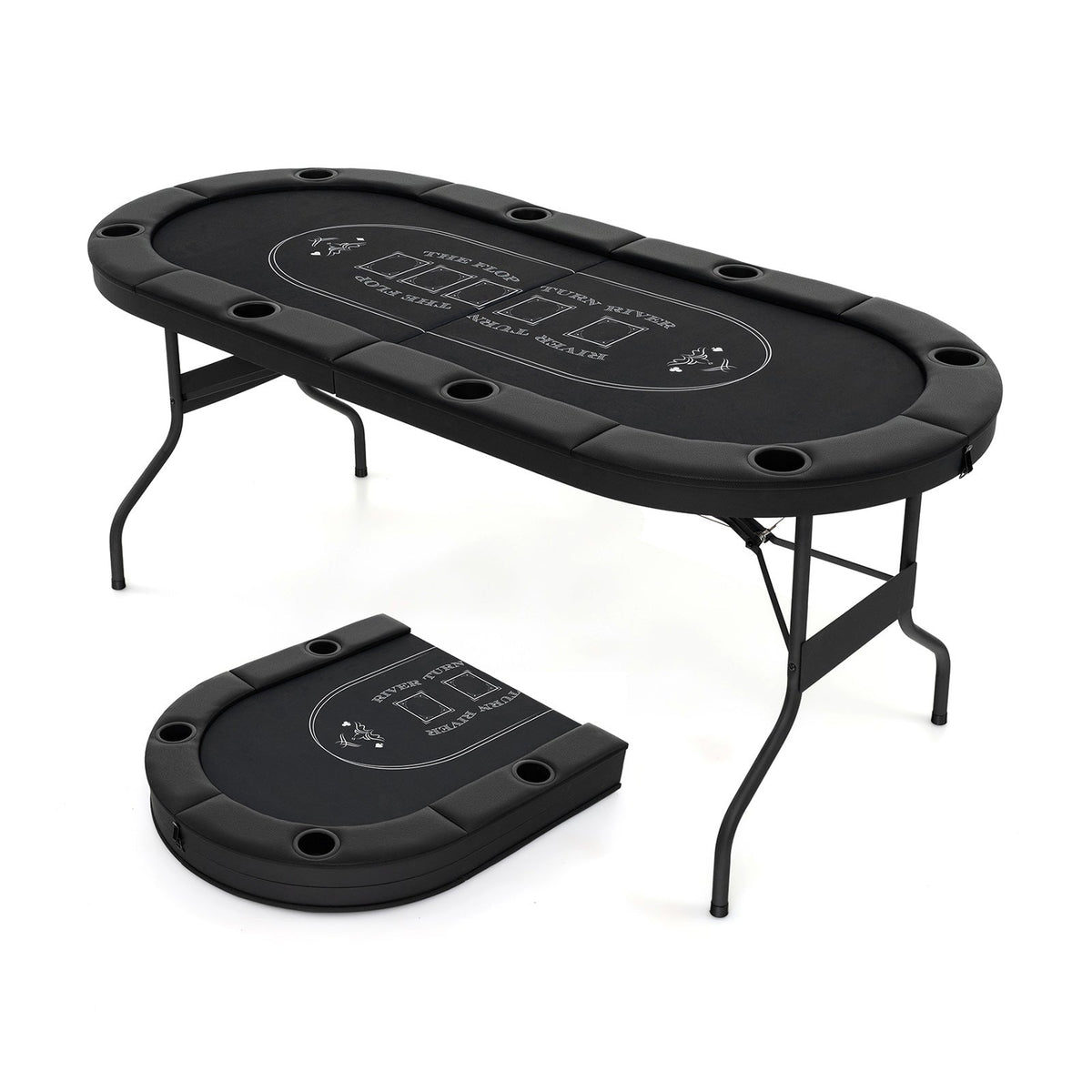 72 Inch Foldable Poker Table for 8 Players Portable Oval Card Board Game Table-Black