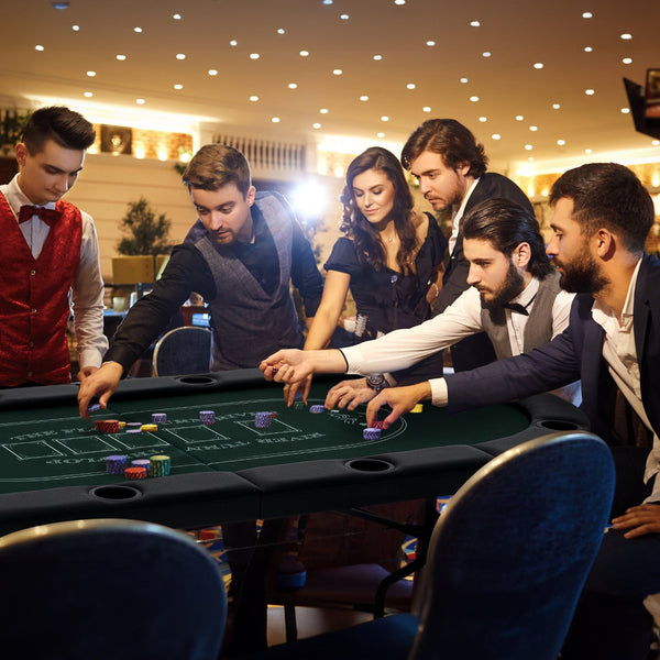72 Inch Foldable Poker Table for 8 Players Portable Oval Card Board Game Table-Green