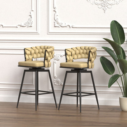 Bar Stool 360 Swivel with Back Footrest - Upholstered, Set of 2