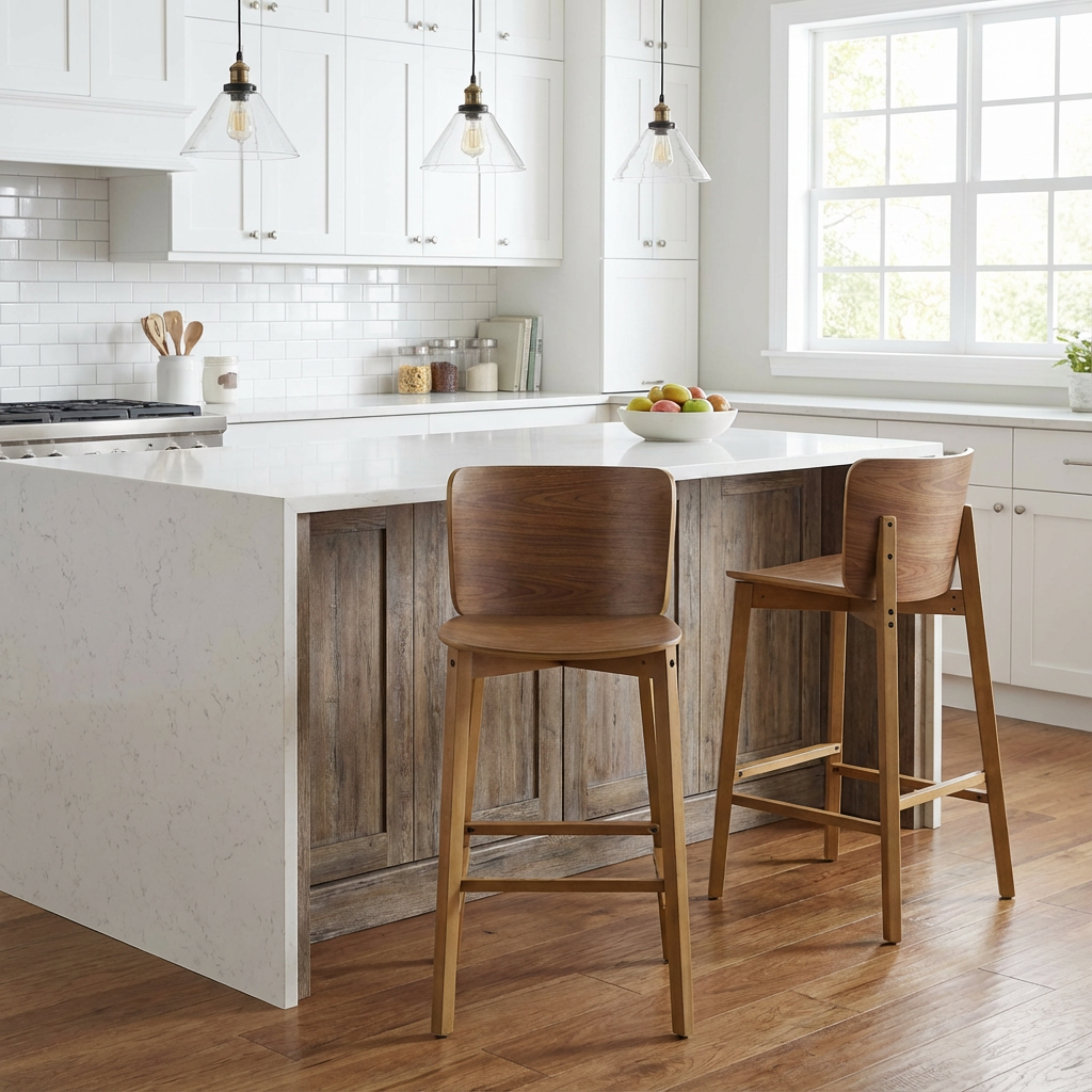 Pari Indoor Wooden Barstool with Ergonomic Bent-Wood Back - Walnut