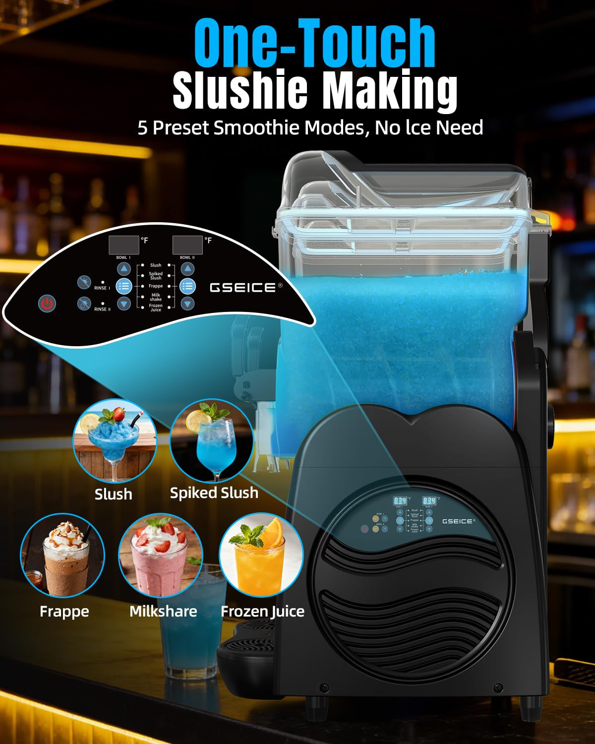 36L Commercial Slushie Machine 2 Tanks 9.5 Gal Frozen Drink Machine for Margarita Wine Slushies, 7-Color LED Light, 5 Smart Modes, Auto Clean, Slushy Machine for Bar Café Restaurant Party 120V/60Hz