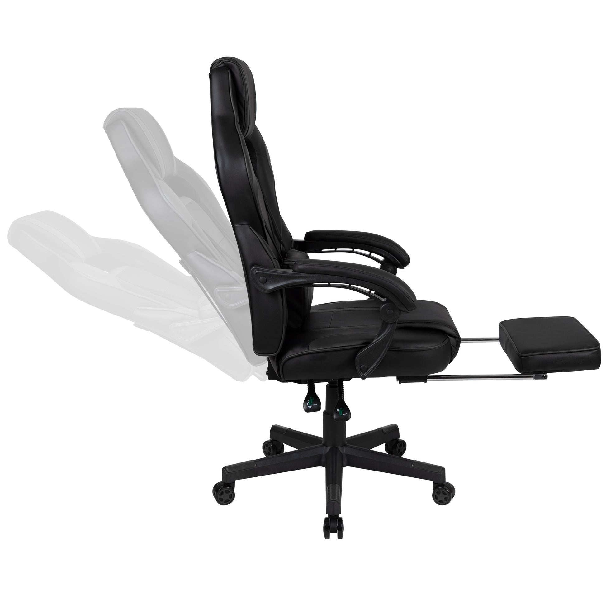 Black Ergonomic Gaming Chair -Recline Back/Arms, Footrest, Massaging Lumbar