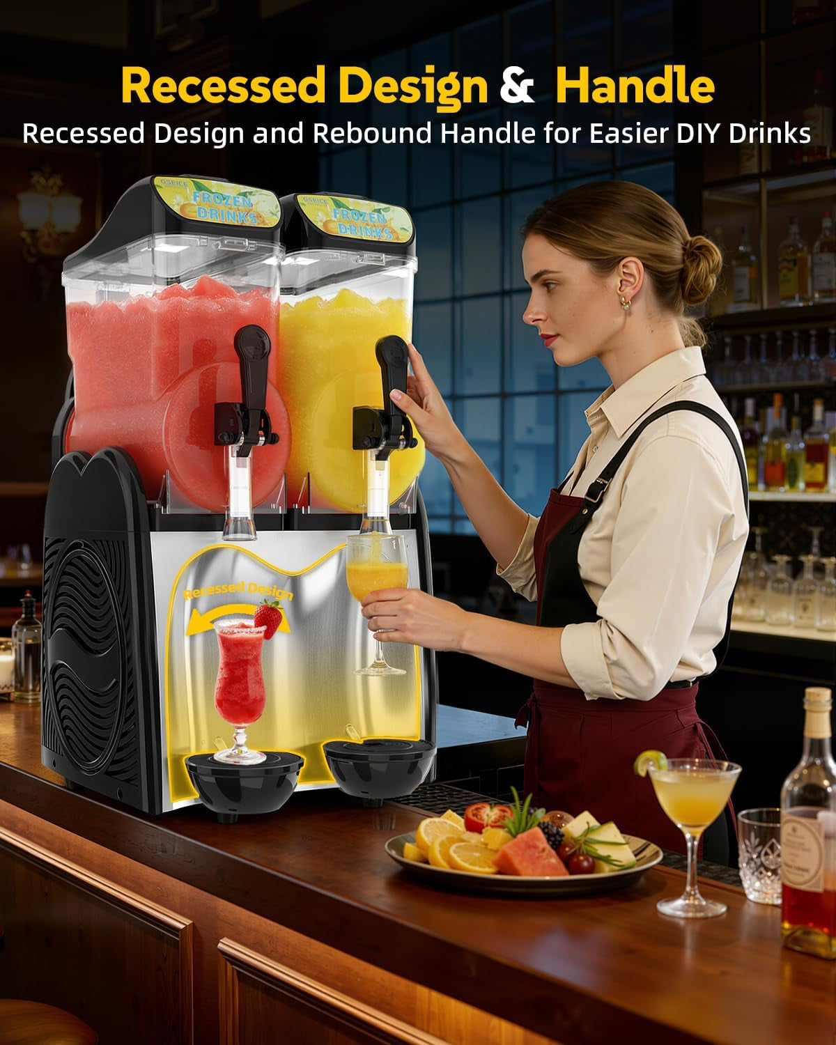 30L Commercial Slushie Machine, 2 Tank Margarita Machine, 80 Grande Cups Slushy Machine with Auto Clean, 8 Gal LED Frozen Drink Machine for Business, Mobile Bar, Party, Restaurant, 800W Fast Cooling