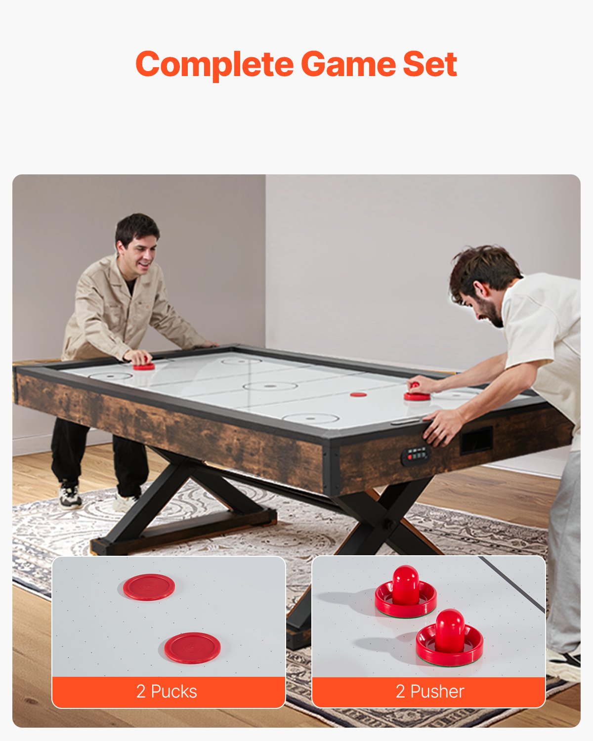 84" Air Hockey Table, Indoor Arcade Table Gaming Set With 2 Pushers, 2 Pucks, Electronic Scorer, X-shaped Legs & High-powered Blower, Air Powered Hockey Game Table For Family Game Room Office