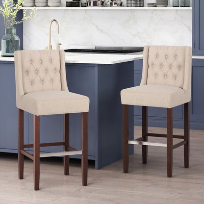 Upholstered Barstool with Button Tufted Wing Back - Multiple Colors