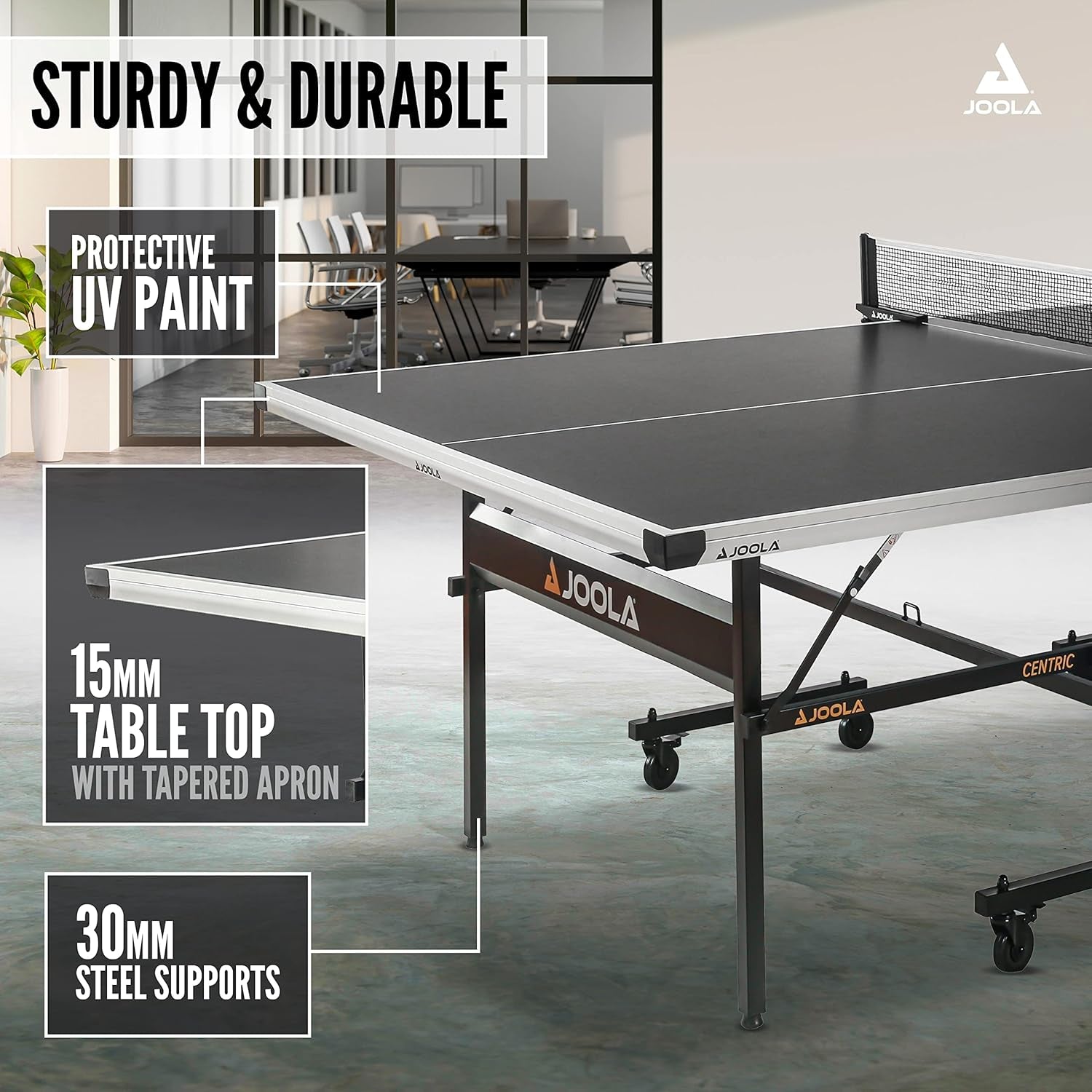 inside Professional MDF Indoor Ping Pong Table with Quick Clamp Table Tennis Net and Post Set - 10 Minute Easy Assembly - Tournament Quality - Foldable with Single Player Playback Mode