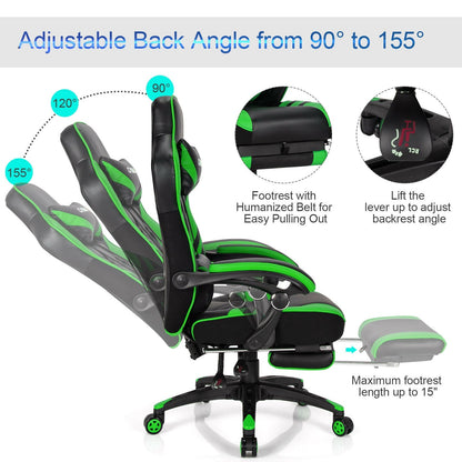 Adjustable Ergonomic Gaming Chair with Footrest - 6 Color Options