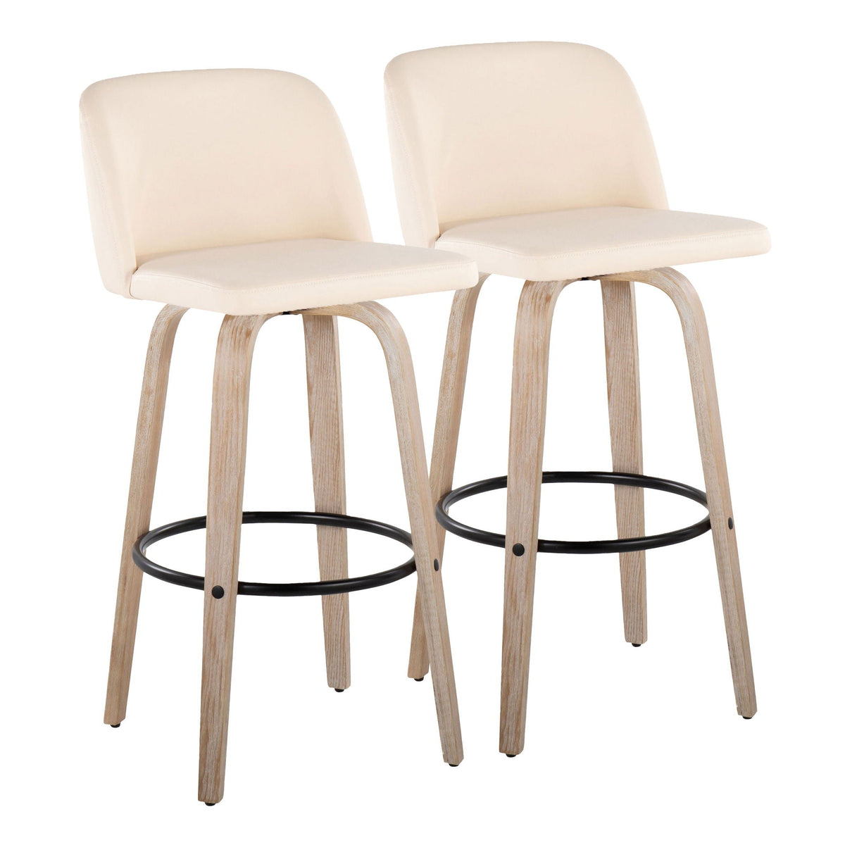 Mid-Century Modern Fixed Height BarStool Set with Swivel Footrest - Multiple Colors