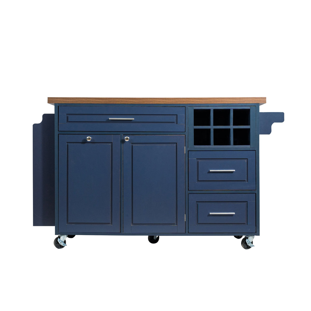 Rolling Kitchen Island Cart with Drop-Leaf and Rubber Wood Top - Natural