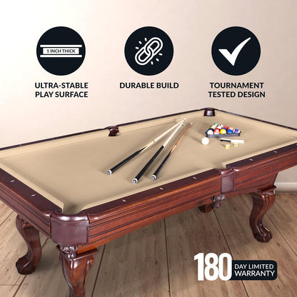 Augusta 8 Ft Furniture Pool Table – Includes Cue Sticks, Billiard Balls – Classic Design Perfect for Family, Home, Dining, or Living Room