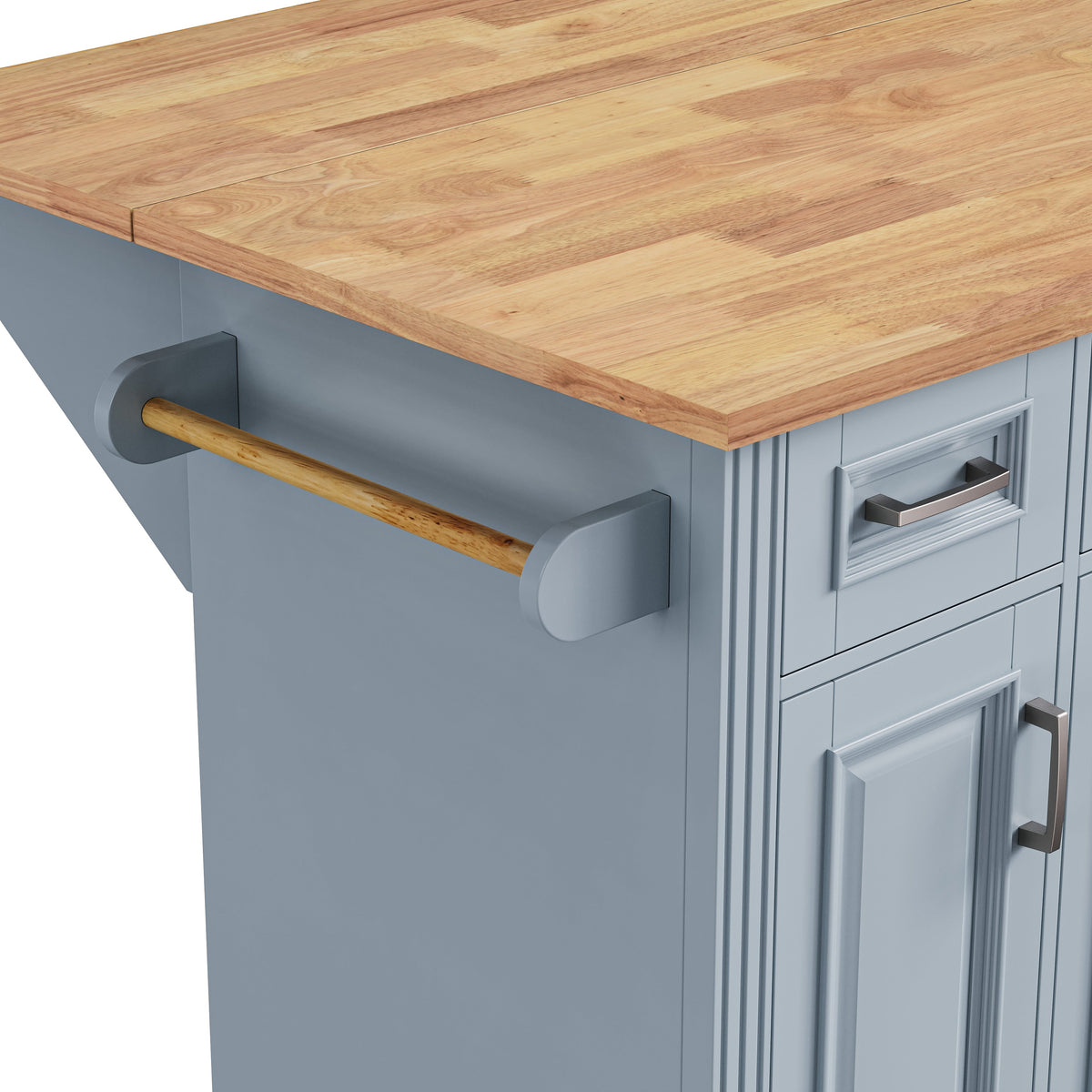54" Large Kitchen Island with Rubber Wood Drop Leaf and Storage - Brown