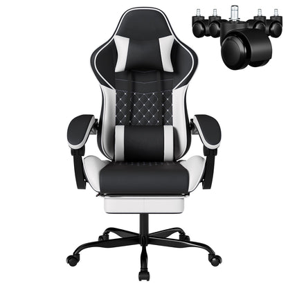 Ergonomic Video Gamer Chair with Massage Lumbar Support and Footrest - Black