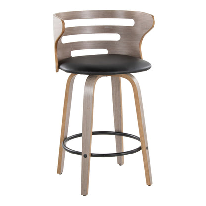Mid Century Modern Fixed Height Barstool with Swivel and Round Footrest - Beige or Black