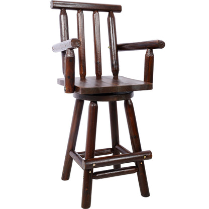 Rustic Bar Stool with Wide Armrest and 360° Swivel - Dark Brown or Light Brown