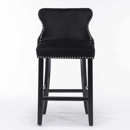 Upholstered Wing-Back Barstools with Button Tufting and Nailhead Trim - Set of 2