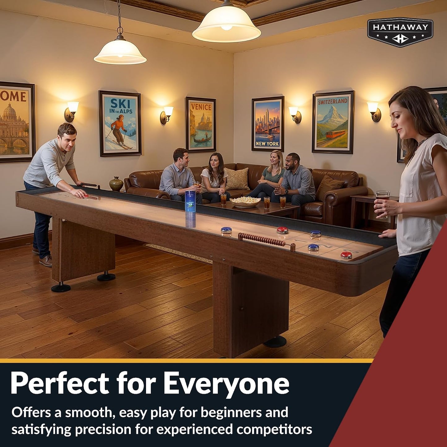 Challenger 12-ft Shuffleboard Table - Premium Walnut Finish with Built-In Scoring, Climate Adjusters, and Complete Accessory Set for Endless Family Fun