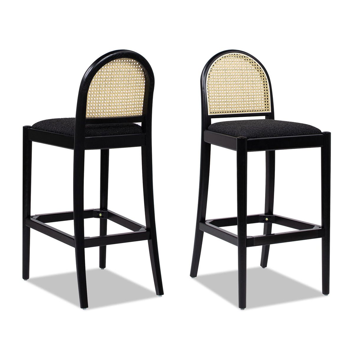 Curved Back Cane Bar Stools with Natural Cane Webbing - Black or White