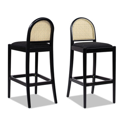 Curved Back Cane Bar Stools with Natural Cane Webbing - Black or White
